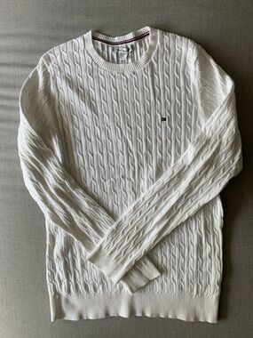 Tommy Hilfiger White Sweater with Red & Navy Trim